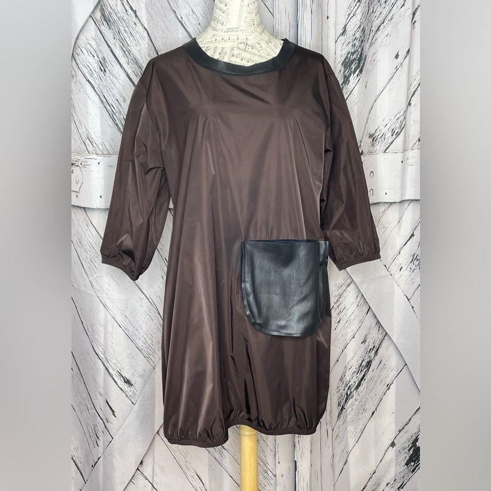 Planet By Lauren G NYLON MOD BUBBLE DRESS Brown & Black 2 US Size 10-14